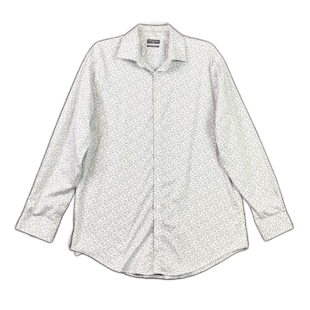 Van Heusen Flex Dress Shirt Mens Large 16-16.5 Geometric Slim Fit Stretch Formal